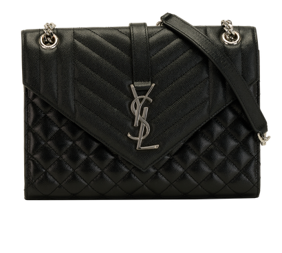 Medium Envelope Shoulder Bag, &pound;1,200, Handbags, Black, Leather, Front view